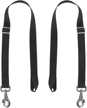 Horse Blanket Sheet Leg Straps, Replacement Stretchy Belly Strap with Double Swivel Snaps, Adjustable Length from 24 to 42 Inch Black2 Pcs One Side Loop