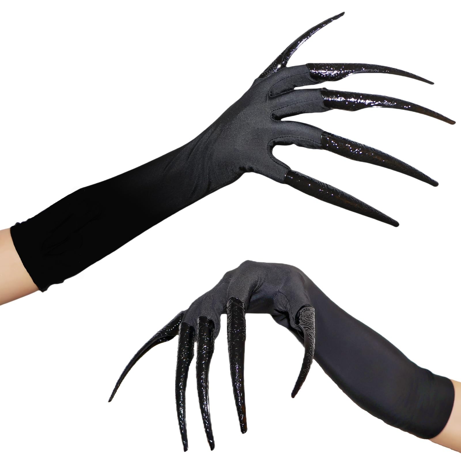 Long Finger Claw Gloves, Halloween Black Paw Gloves For Scary Vampire Witch Demon Crow Halloween Cat Nail Rings Cosplay Costume Accessories, Removable, Reusable
