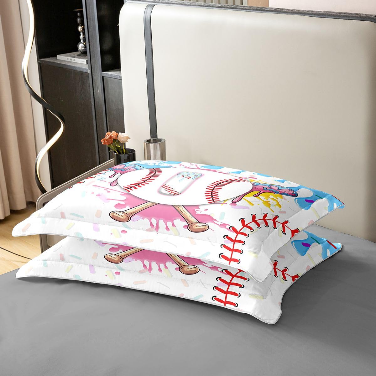 Homewish Baseball podwójny zestaw pościeli uroczy estetyczny lody kapanie bawełna poszewka na kołdrę turkusowy niebieski graffiti sport kij baseballowy poszwa na kołdrę Gelato chłopiec litera I