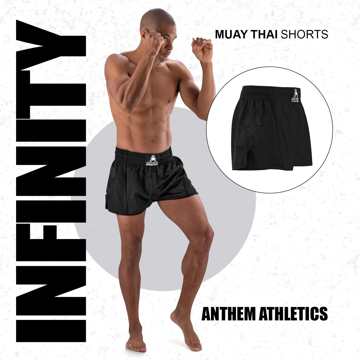 Anthem Athletics Muay Thai Shorts Men, Muay Thai Shorts Women - Kickboxing Short Boxing Trunks 5050 Classic Infinity Resolute - Black G2 - Medium