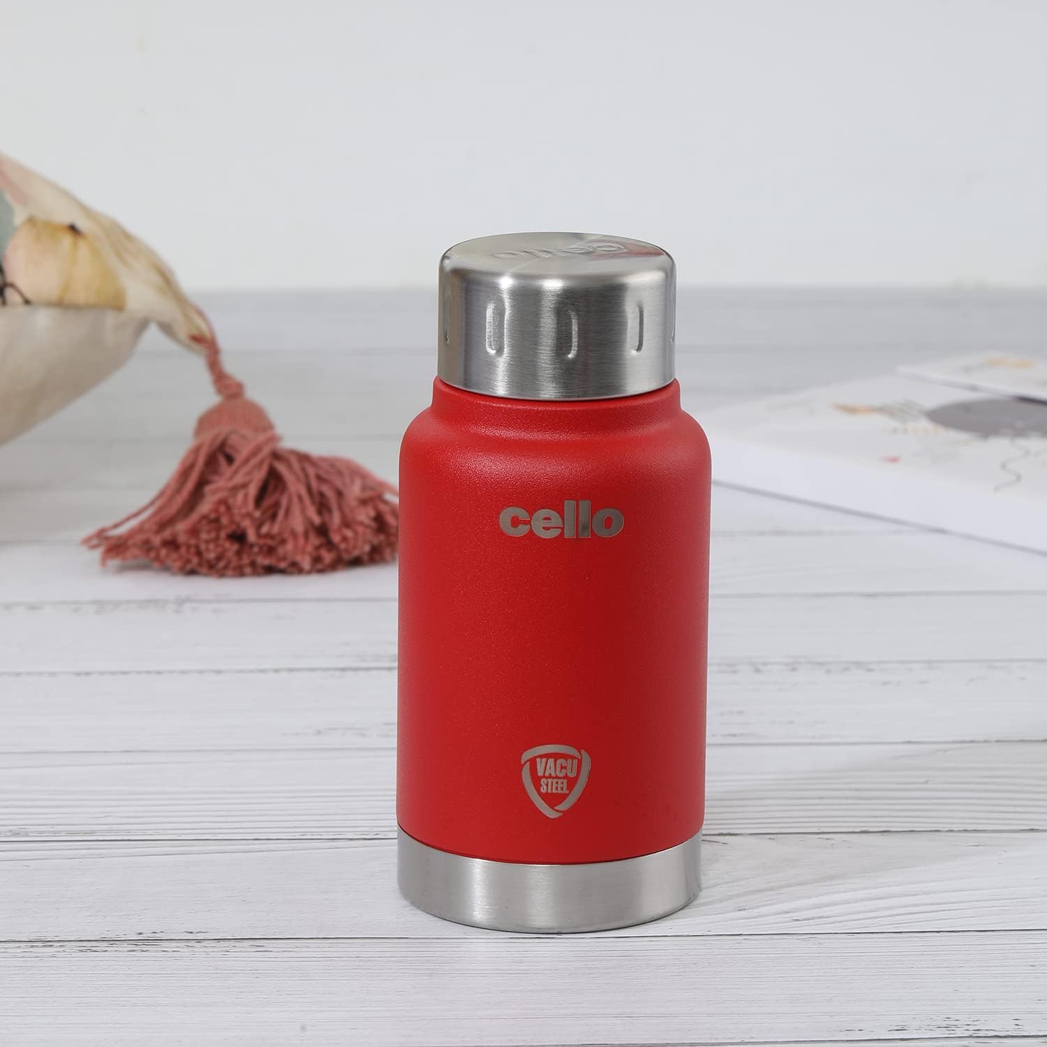 CELLO Duro Top Insulated Stainless Steel Flask 180ml Red | 24 Hours Hot and Cold Double Wall Vacuum Insulated Leakproof Spillproof Thermosteel Screw Cap Travel Flask Bottle For Water Tea Coffee & Soup