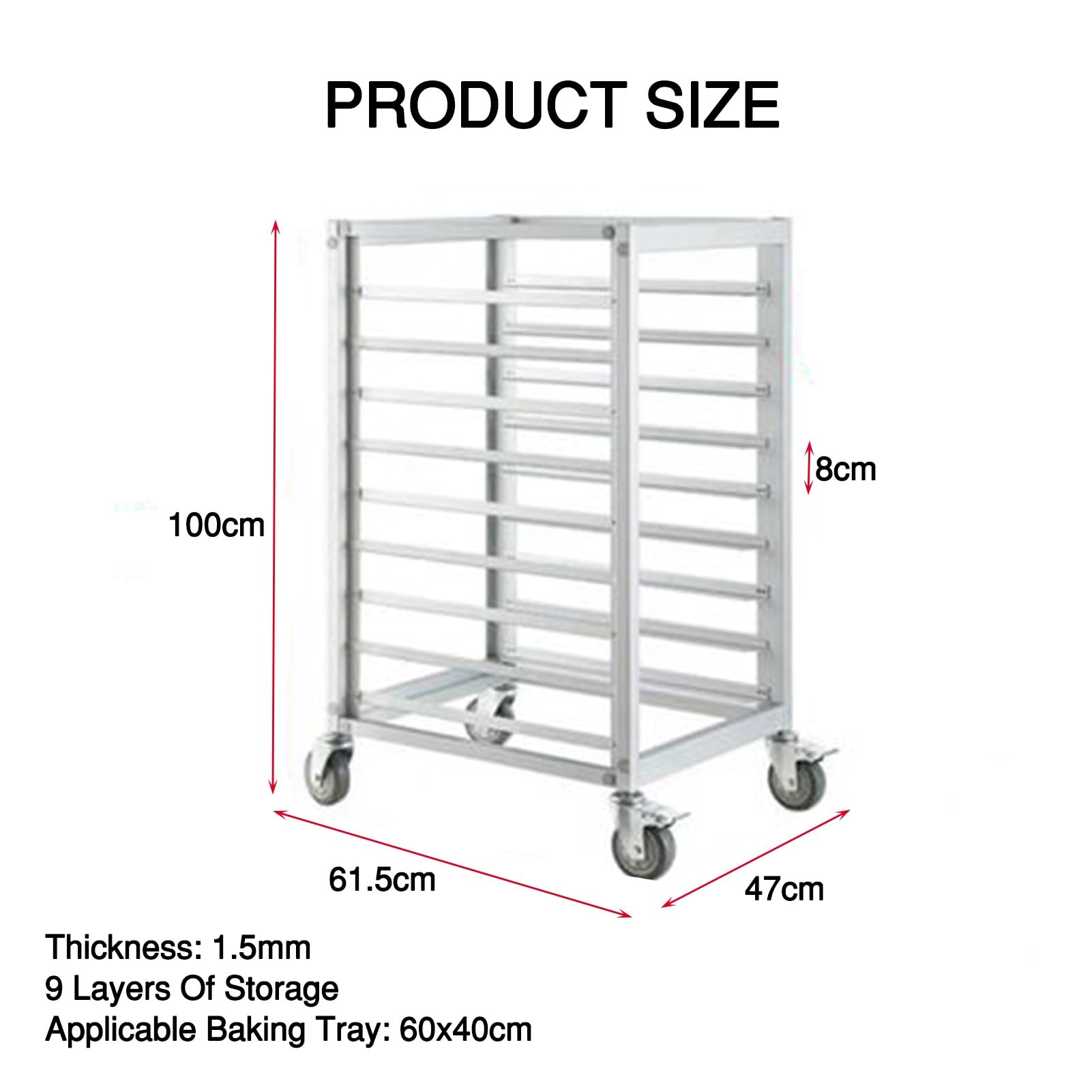 Stojak na blachę pieczenia chleba ze stopu aluminium, wózek z tacą na chleb | Łatwy do przenoszenia, stabilny konstrukcyjnie, odpowiedni dla restauracji i piekarni(9-Tier)