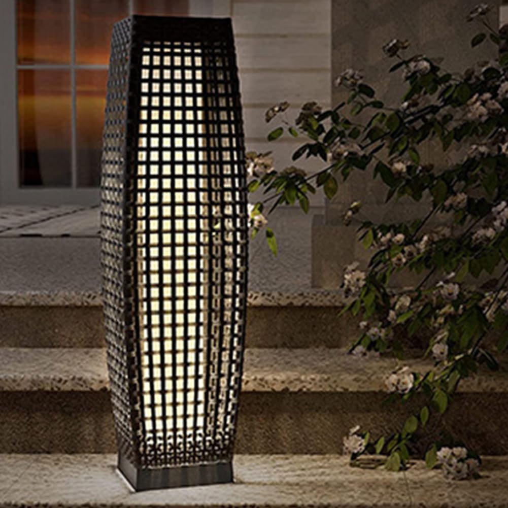 TTDGYYXW So Powered Lámpara de pie para Exteriores IP65 Impermeable WovWicker Light para Terraza Patio GardLn Entrada Porche Gris para Cualquier Espacio al Aire Libre