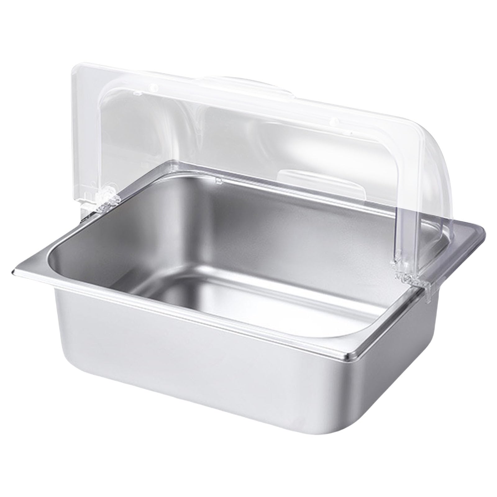 Stainless Steel Buffet Serving Tray Clear Lid Dustproof Suqare Shape Food Display Pan Kitchen Condiment Dispenser Food Display Rack