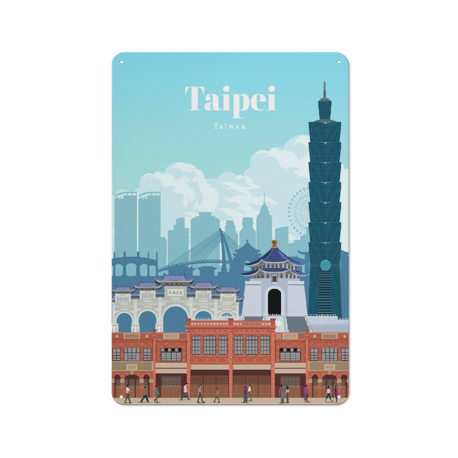 Travel to Taipei Metal Wall Plaque, Clean Printed Wall Decor for Home Bar, Pub Room Or Drinks Corner, 30x20cm