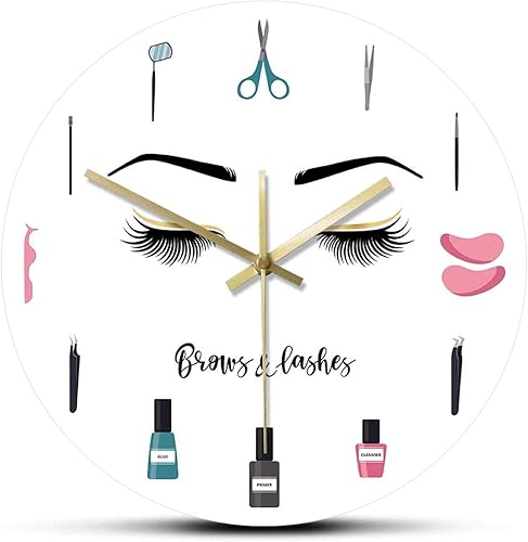 Miniatura 1 de Reloj de pared de 12 pulgadas con pestañas artísticas para dormitorio de niñas, maquillaje, pestañas, cejas, salón de belleza, herramientas