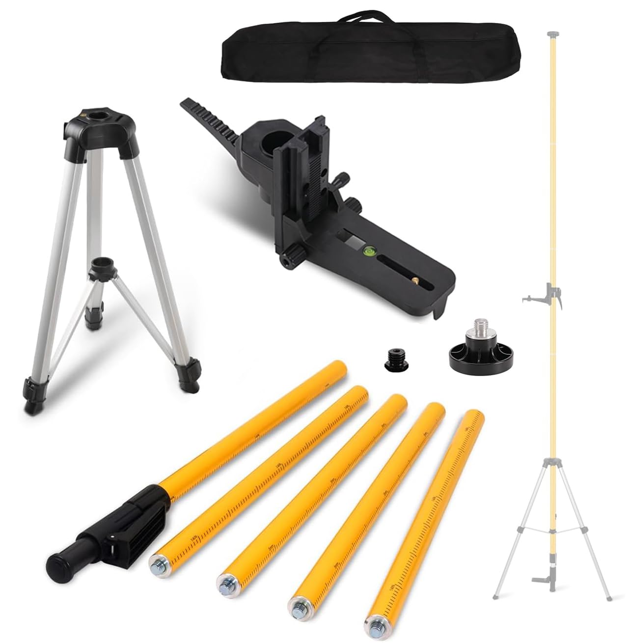 Trípode de Nivel Láser 3,7m, Tripode Nivel Laser Telescópico con Adaptadora Roscados de 1/4" y 5/8", Poste Telescópico con Trípode para Niveladores Láser Rotativo y Lineal