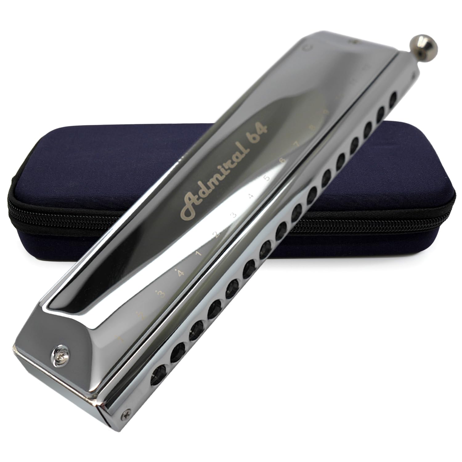 Harmo Admiral 64 Chromatic Harmonica Key of C - 16 Hole Professional Harmonica with Electro Nickel-Plated Brass Comb, Phosphor Bronze Reeds, Ideal for Pop, Jazz, Classical, Blues - Designed in USA
