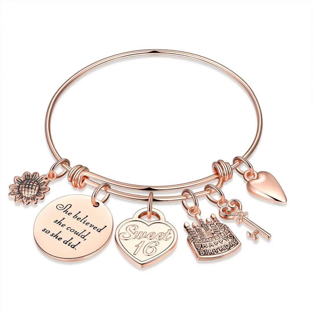 Sweet 16 Gifts for Girls Bracelet, Sweet Sixteen 16th Birthday Turning 16 Year Old Girl Gifts for Birthday Granddaughter Daughter Niece, Inspirational Graduation Birthday Gifts for Teen Girls Age 16