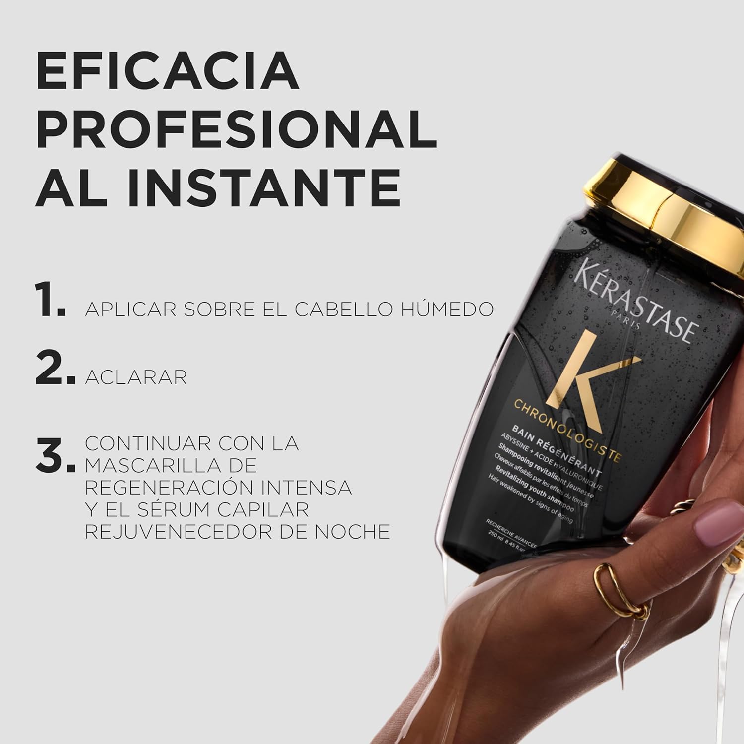 Kérastase Chronologiste Bain Régénérant, Champú Regenerador para Cabello Debilitado por Signos del Envejecimiento, Revitaliza y Protege la Fibra, Enriquecido con Ácido Hiaurónico y Abyssine, 500 ml