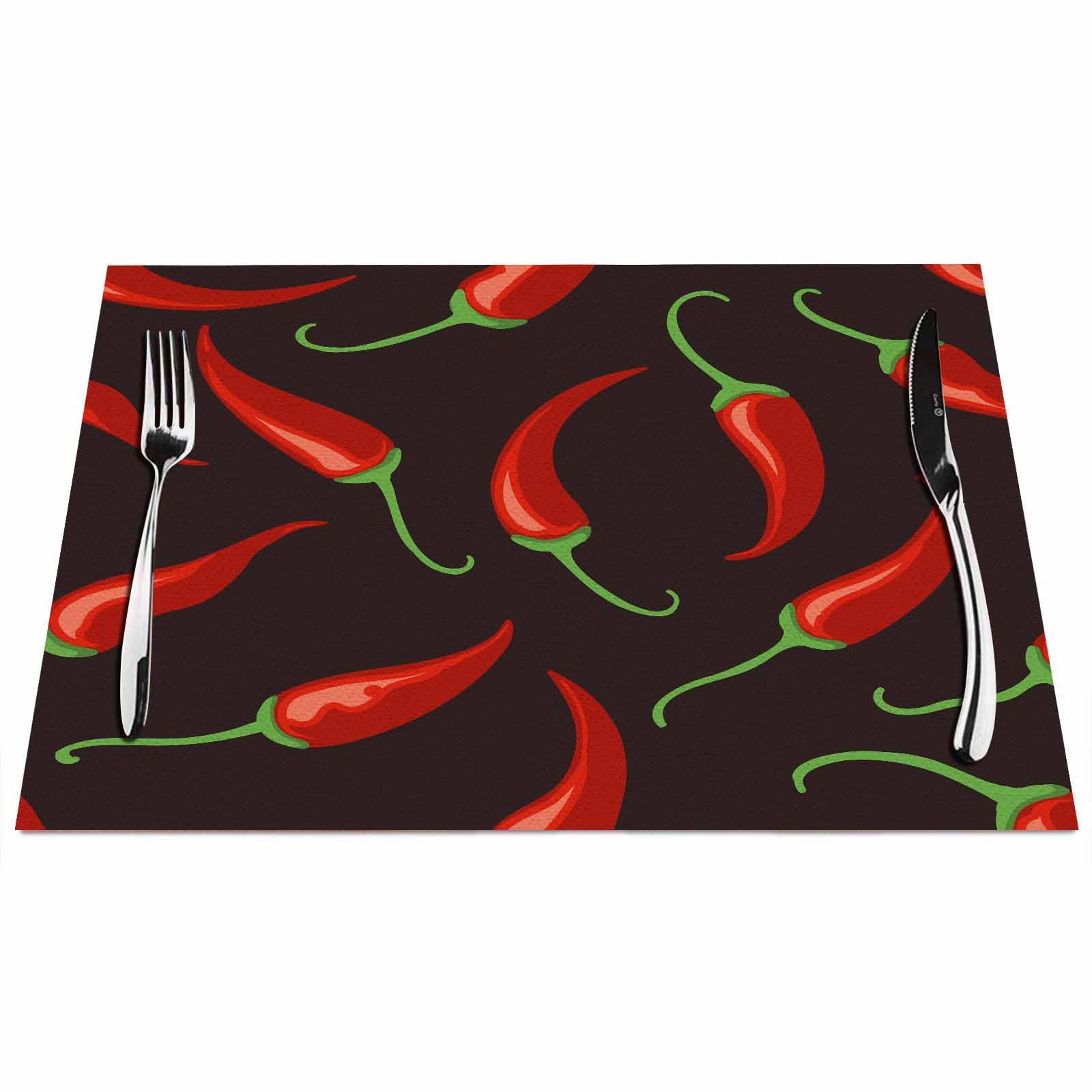 Walmsco Placemats Red Pepper Cartoon Pattern Decor For Dining Room Kitchen Table,Waterproof Non-Slip Washable Heat Resistant Placemats,Set of 4,12"x18"