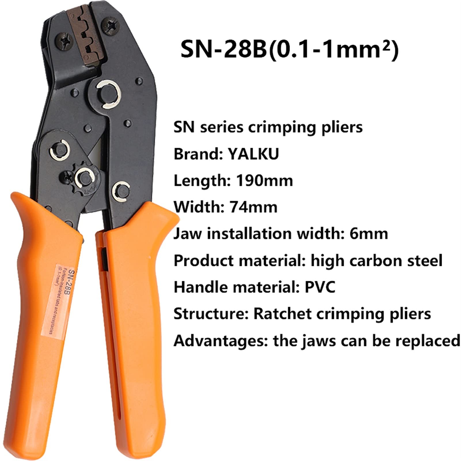 Conjunto De Alicates Engarzados SN-28B 1550 Kit De PCS For 2.54/2.8/3.0/3.96/4.8 Terminal De Resorte Terminal Terminal Herramientas Eléctricas 0.1-1.5 (MM2) para Bricolaje y reparación de cabl