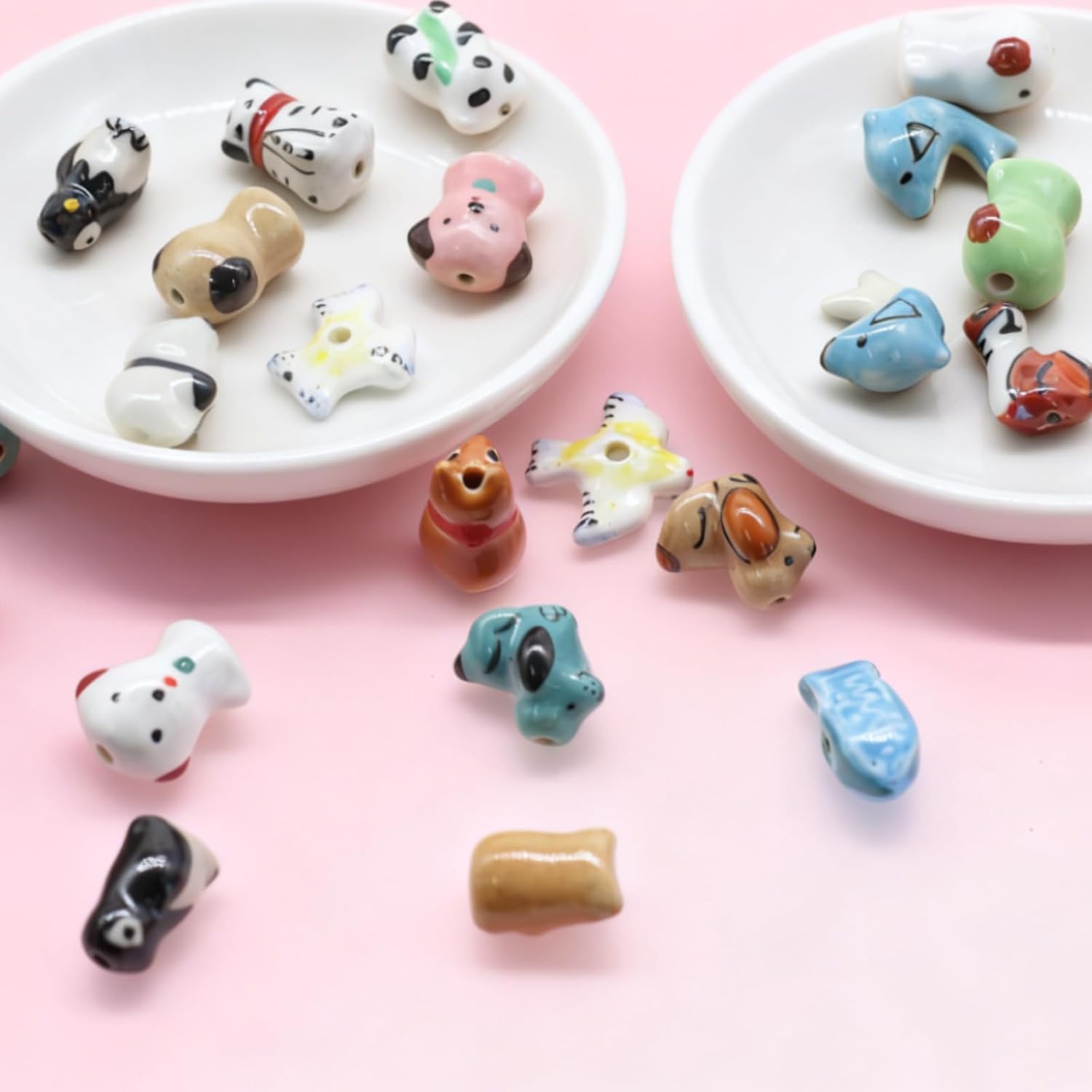 Decoendiy 24pc Porcelain Ceramic Animal Theme Beads - Cute Cartoon Hand-Painted, Puppy/Penguin/Panda Shaped Spacer Beads for DIY Jewelry Making Crafts - Image 5
