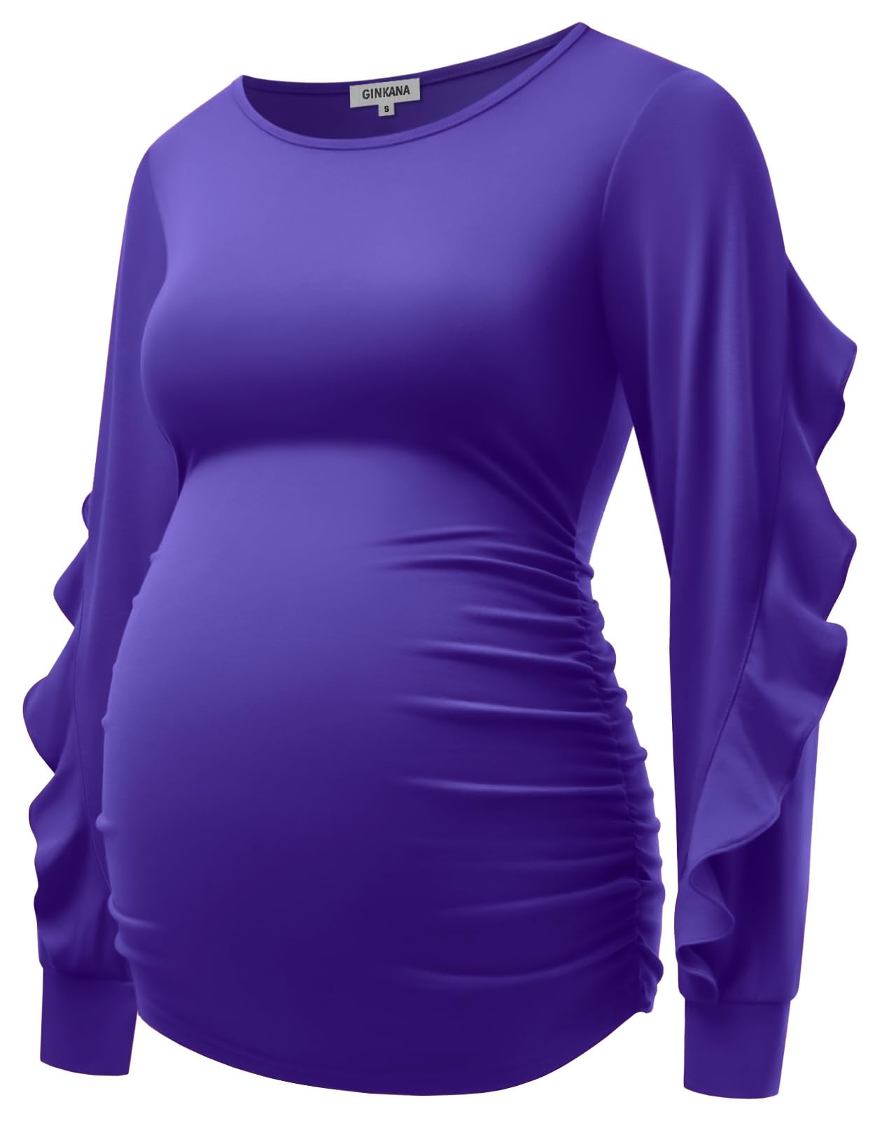 GINKANAMaternity Tops Ruffle Long Sleeve Maternity Shirts Cute Pregnancy Mama Tee Tops Casual Blouses for Baby Shower