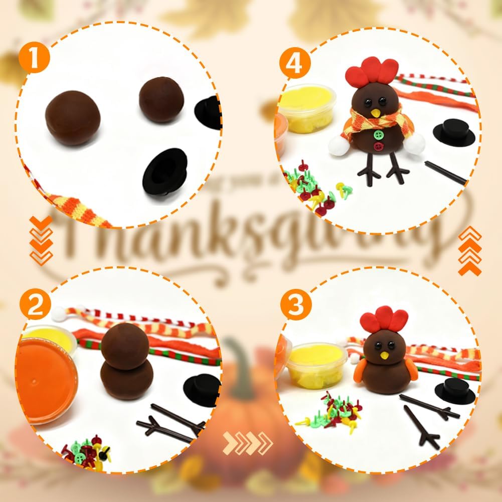 20PCS Modeling Clay DIY Turkey Kit, Air Dry Clay Thanksgiving DIY Crafts for Thanksgiving Fall Party Gift Indoor Outdoor Holiday Decor