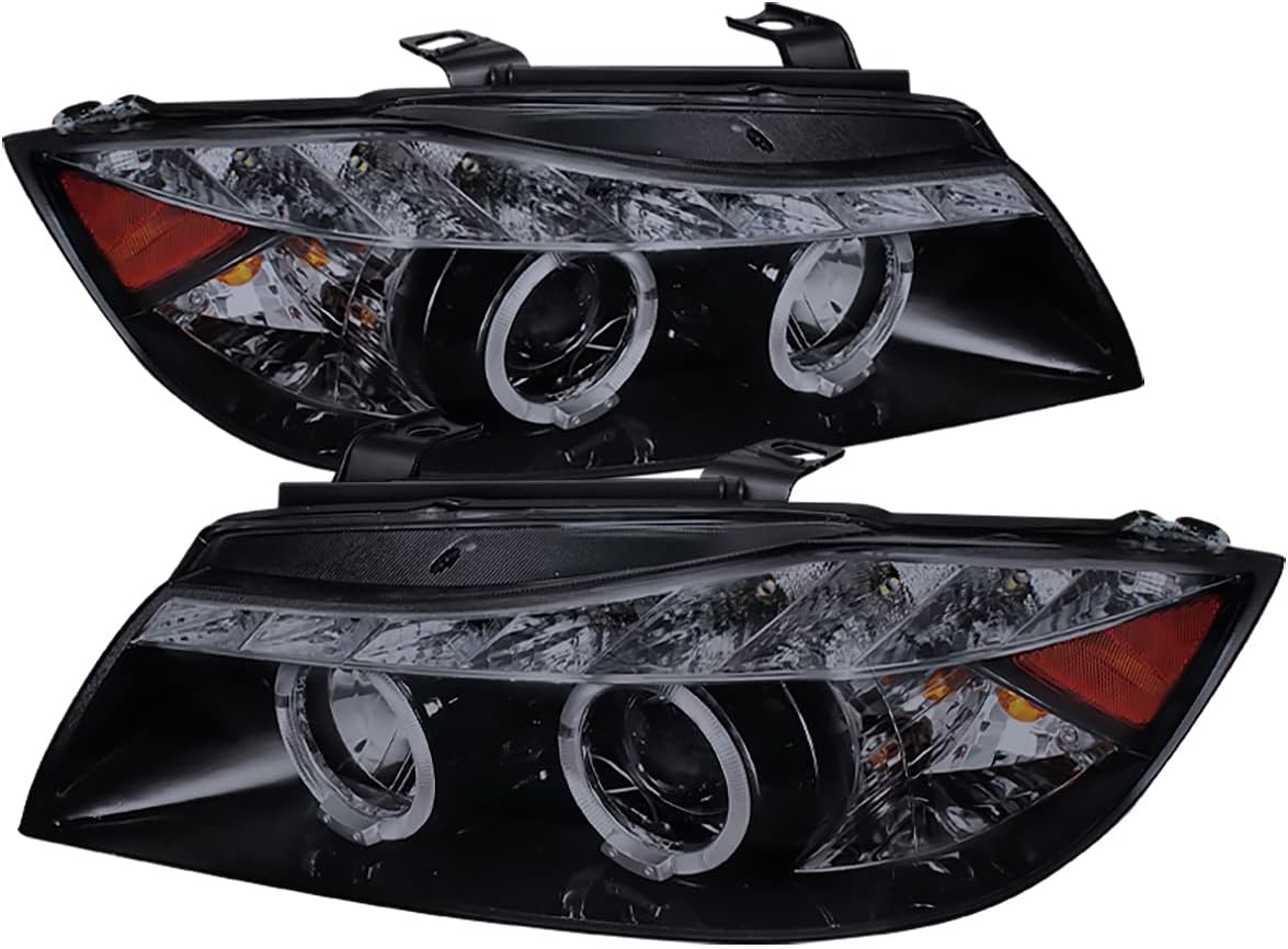 For 06-08 4Dr Glossy Black Smoke LED Halo Projector Headlight