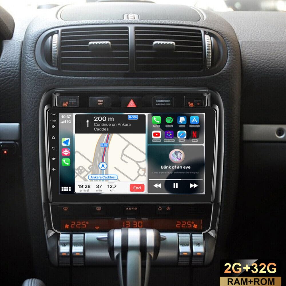 2+32G Android 13 Car Stereo Radio for Porsche Cayenne 2002-2010, 9 Inch Touch Screen Wireless Carplay Android Porsche Cayenne Head Unit Radio Upgrade Bluetooth GPS FM/RDS Radio AHD Backup Camera