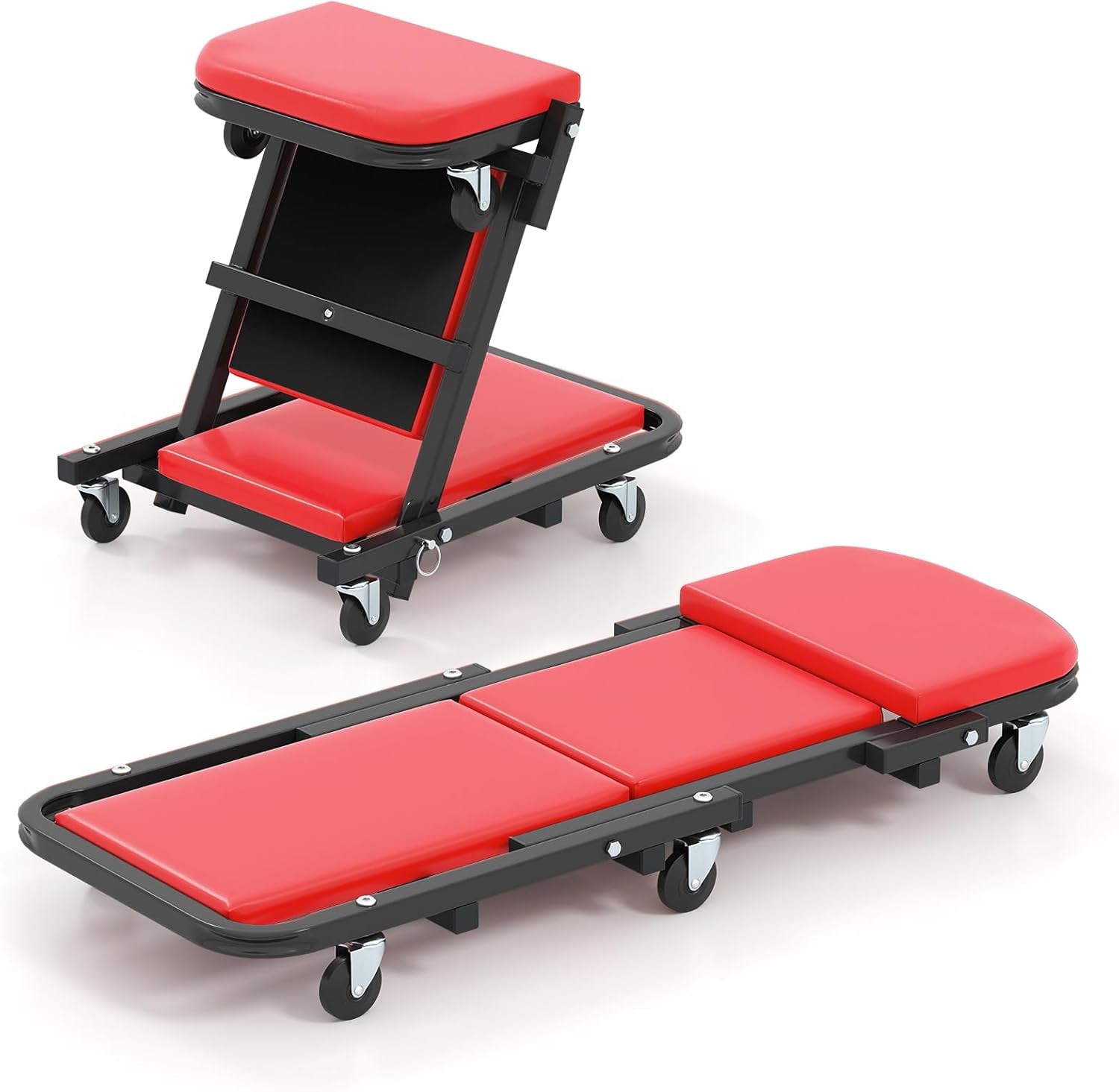 40" Z Garage Creeper, 2-in-1 Folding Creeper with Padded Seat & 6 Wheels, Low Profile Mechanic Creeper Seat Automotive Stool for Workshop, Auto Repair, 350 lbs Capacity