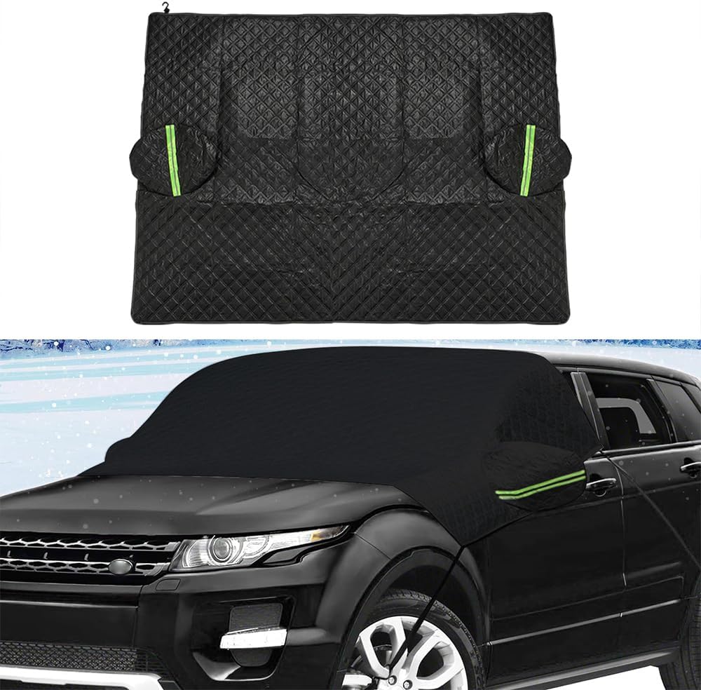 JSCARLIFE Windshield Snow Cover,Windshield Cover for Snow and Ice,Frost Guard Windshield Cover for Car,Snow Ice Frost Sun UV Waterproof Protection with Two Mirror Covers (Black, L (94.5" x 57"))