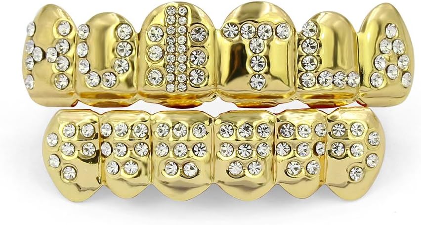 - Poker Heart Grills for Your Teeth, Grillz Teeth Men Grillz for Women, 18K Gold Plated Brass with Cubic Zirconia，Hip-Hop Cosplay Costume Accessory
