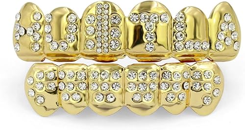 TOPGRILLZ Grillz de Corazón de Póker para Tus Dientes, Grillz para Dientes Hombres Grillz para Mujeres, Latón Chapado en Oro de 18K con Circonita