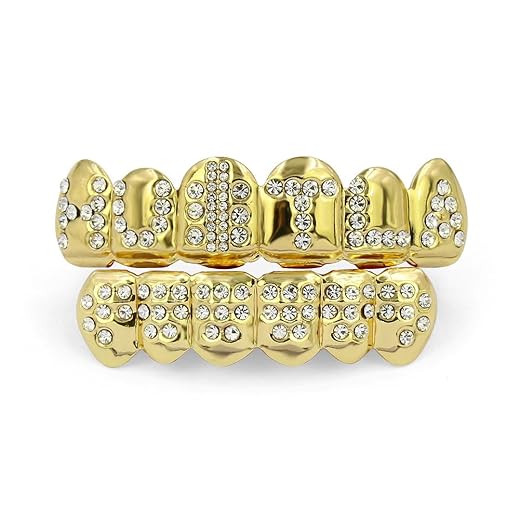 TOPGRILLZ Poker Heart Grills for Your Teeth, Grillz Teeth Men Grillz for Women, 18K Gold Plated Brass with Cubic Zirconia，Hip-Hop Cosplay Costume Accessory