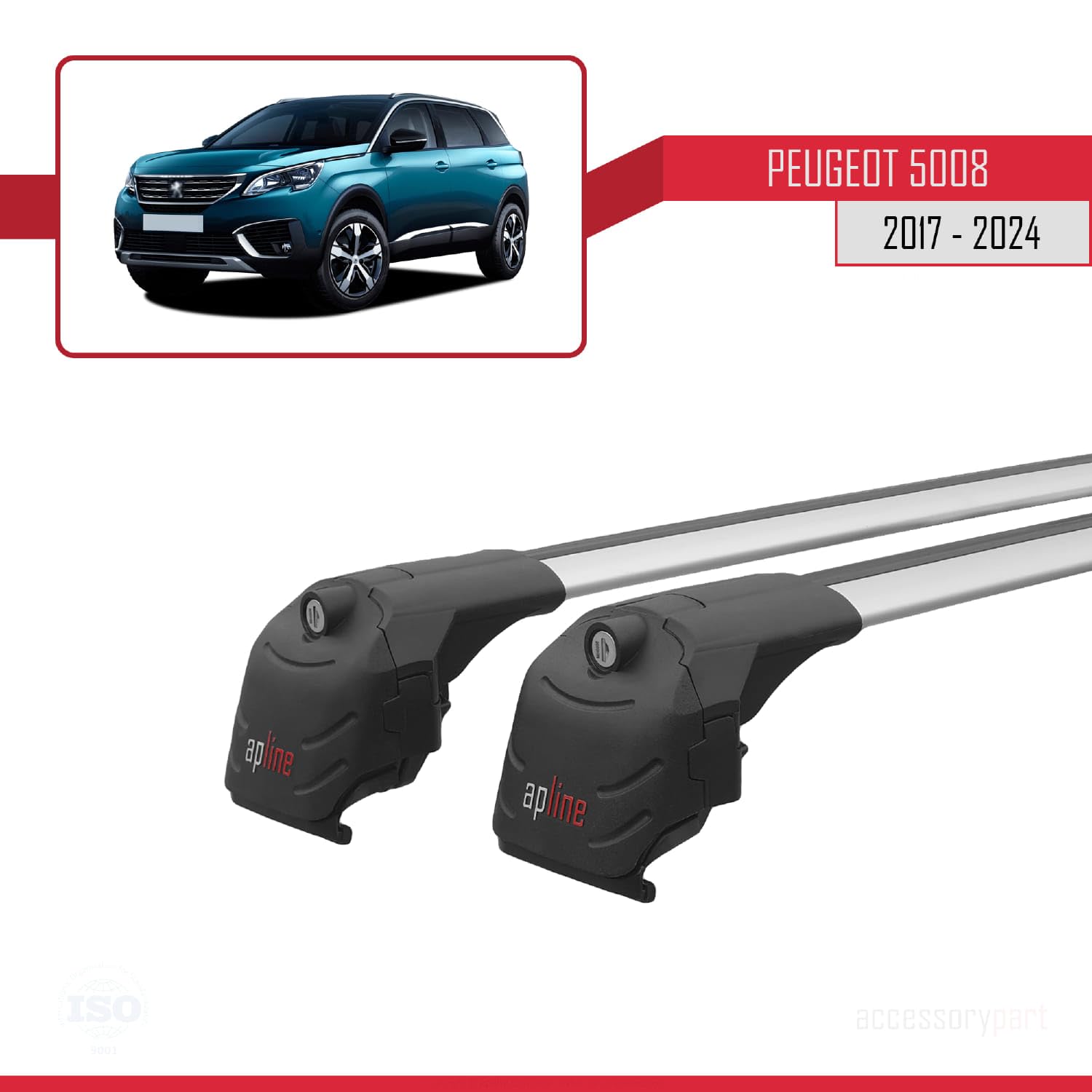 Compatible avec Peugeot 5008 II (P87) 2017-2024 ACE-2 Modèle Barres de Toit Railing Porte-Bagages de Voiture Aluminium Gris 2 Barres