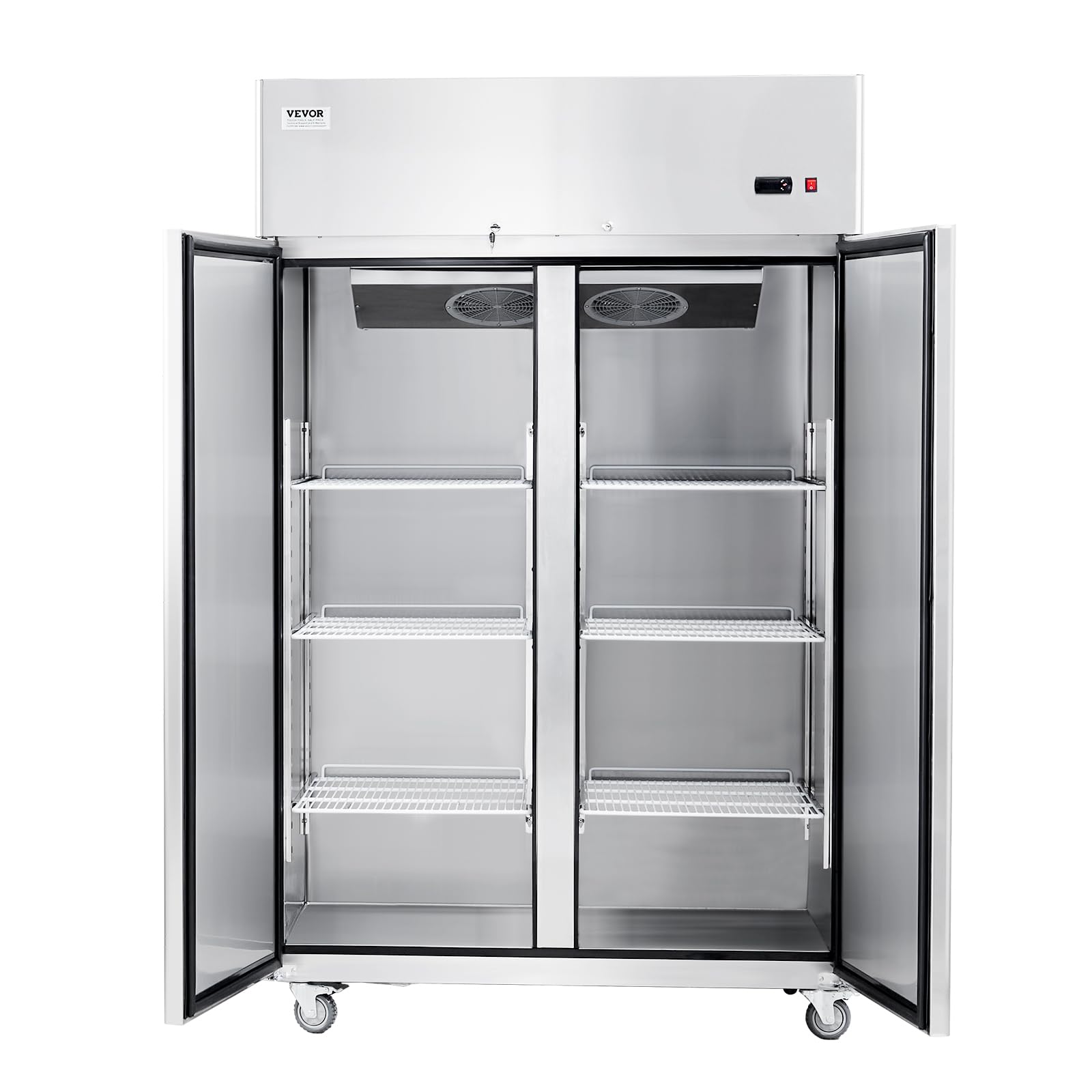 VEVOR Congelatore Commerciale 1382 x 800 x 2110 mm Congelatore Verticale a 2 Porte 1252 L in Acciaio Inossidabile con Sbrinamento Automatico, 6 Ripiani Regolabili, Controllo Temperatura -25 a -15°C