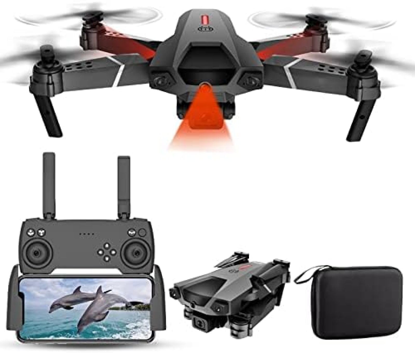 Dron z kamerą dla dorosłych, czujnik podczerwieni do unikania przeszkód RC Drone, profesjonalny podwójny aparat szerokokątny 4K HD 170°, czas lotu 25 minut, prezent dla dzieci, A