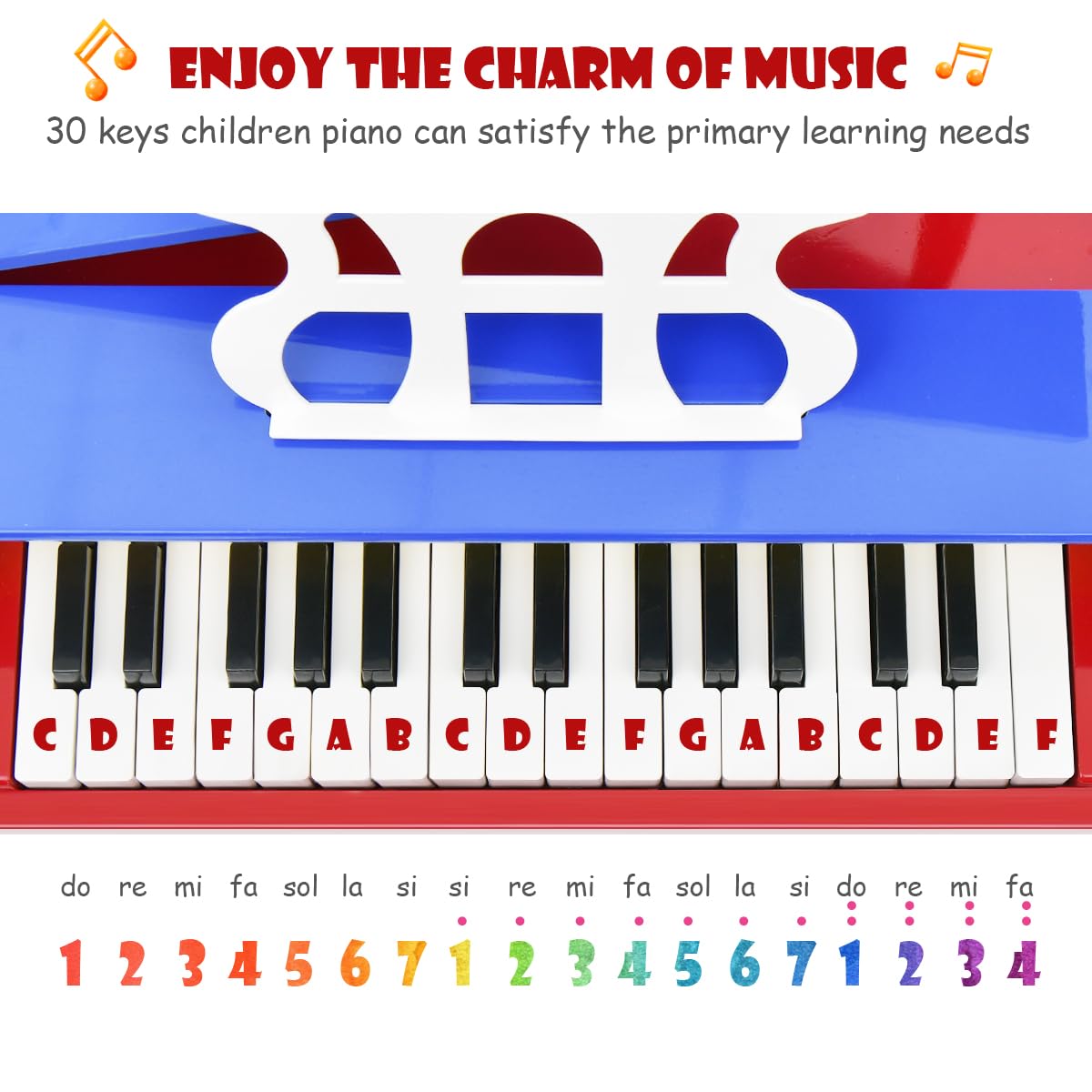 Piano Kids Classical Kids Piano, 30 Keys Wood Toy Grand Piano With