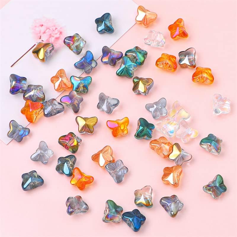 X Hot Popcorn 200Pcs Butterfly Beads, 0.38 Inch Glass Butterfly Beads image 5