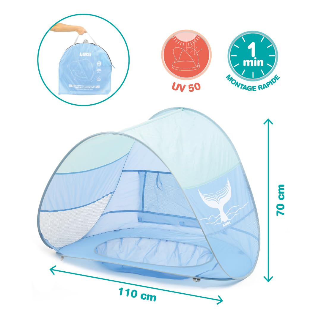 Ludi - Piscine Multifonction pour bébé - Piscine Pop-Up - Tente Anti UV 50 et Filet
