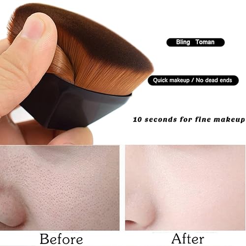 Miniatura 2 de Bling Toman Brochas de maquillaje base para base de maquillaje de parte superior plana Kabuki hexagonal para rubor facial líquido base para mezclar