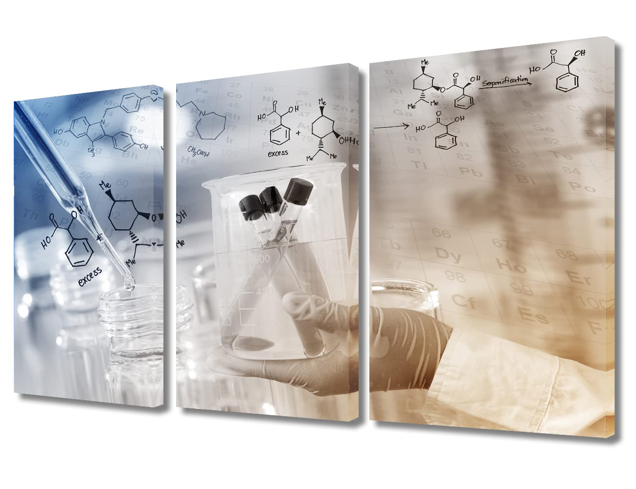 TUMOVO Scientist Hand Holding Test Tubes Laboratory Research Wall Art 3 Panel Medical Artwork Wall Decor for Living Room, Bedroom, Bathroom, Office. Framed Ready to Hang (36" Wx24 H)