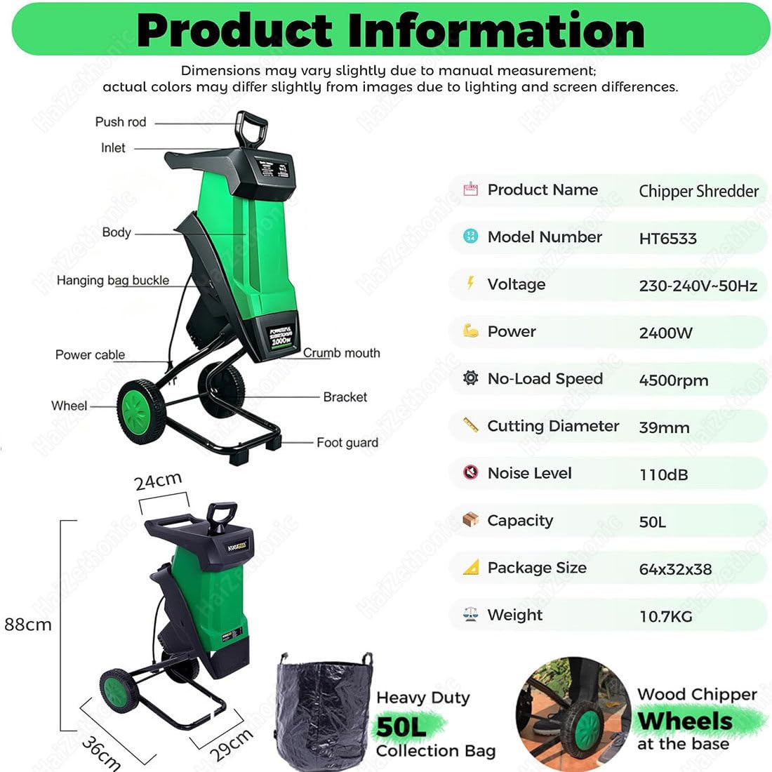 Biotrituratore Elettricocon Doppie Lame,4500 Giri/min 30mCable