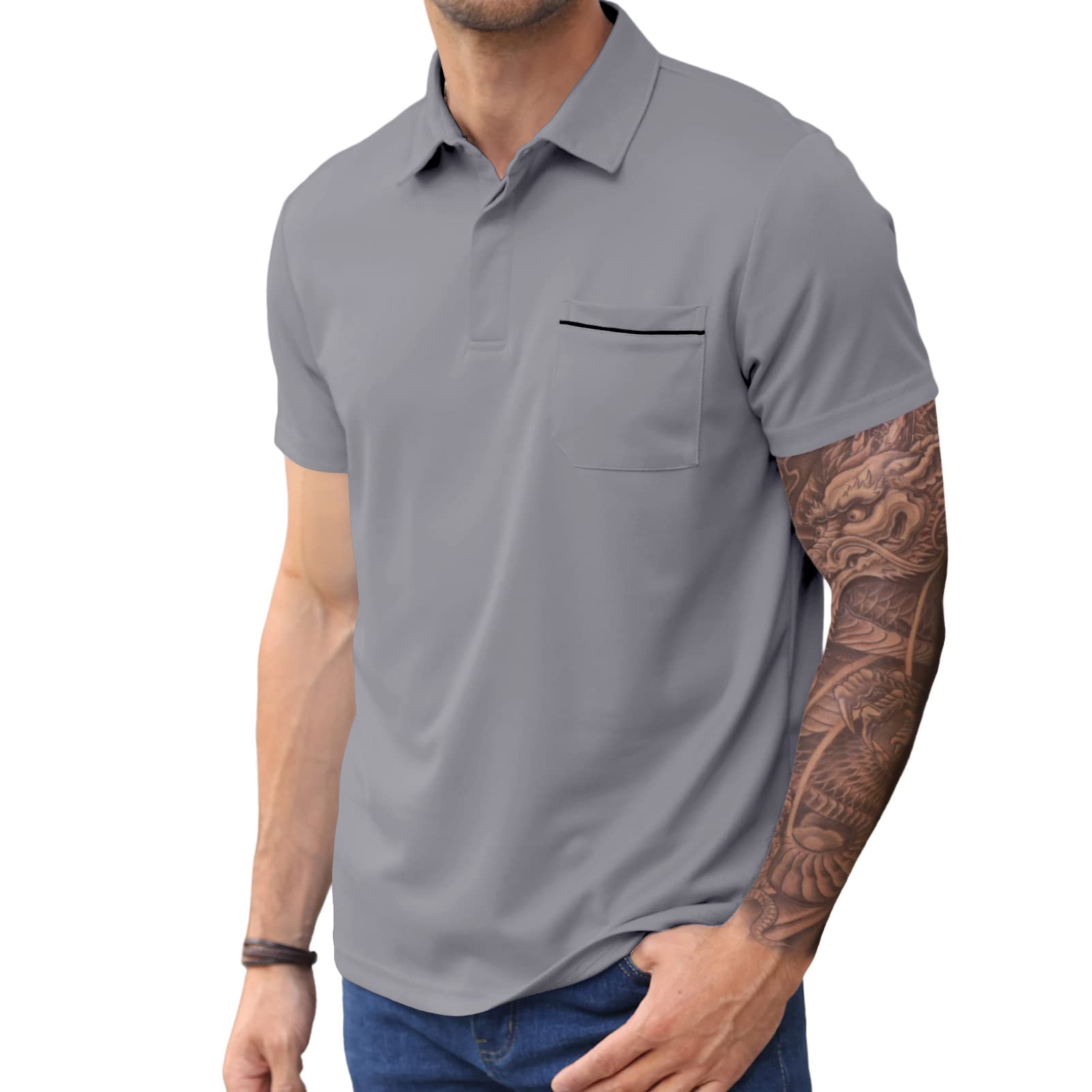 LexiartMens Athletic Golf Polo Shirts - Short Sleeve Workout Polos Quick Dry T-Shirt