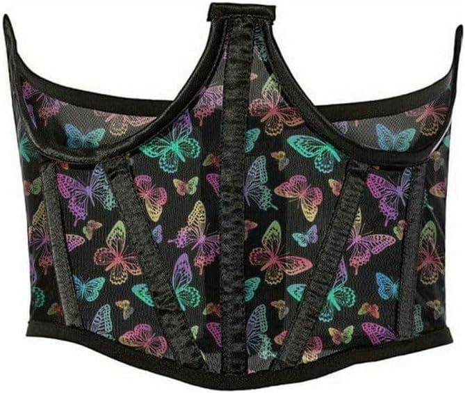 Daisy corsets Women's Neon Butterfly Print Mesh Open Cup Waist Cincher