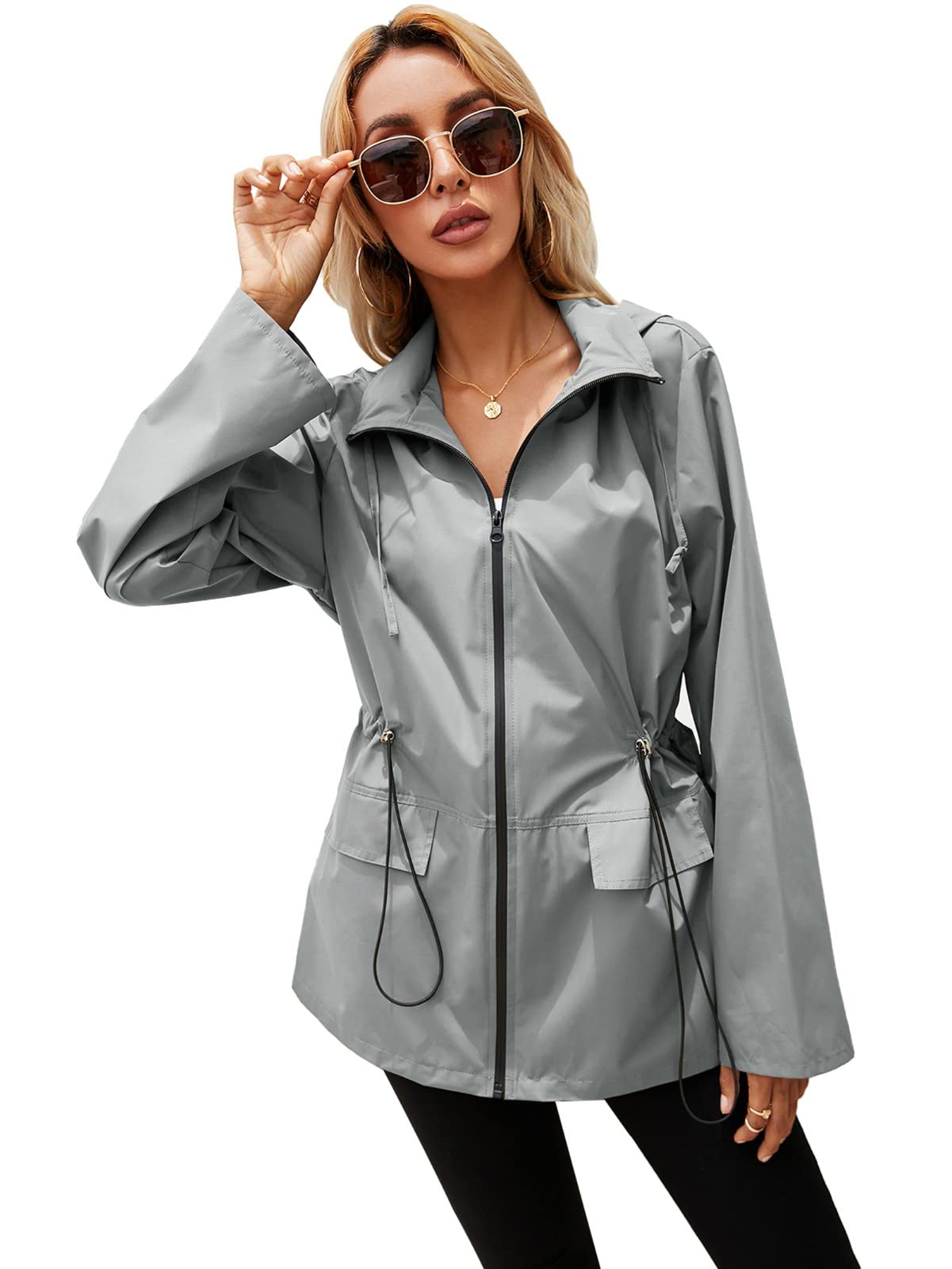 Genérico Chaqueta Mujer-Abrigo Jacekt Con Cintura Con Capucha Para Mujer Abrigo Impermeable Con Cremallera Para Exteriores Chaqueta De MontañIsmo Chaqueta Larga Con Bolsillo SóLido