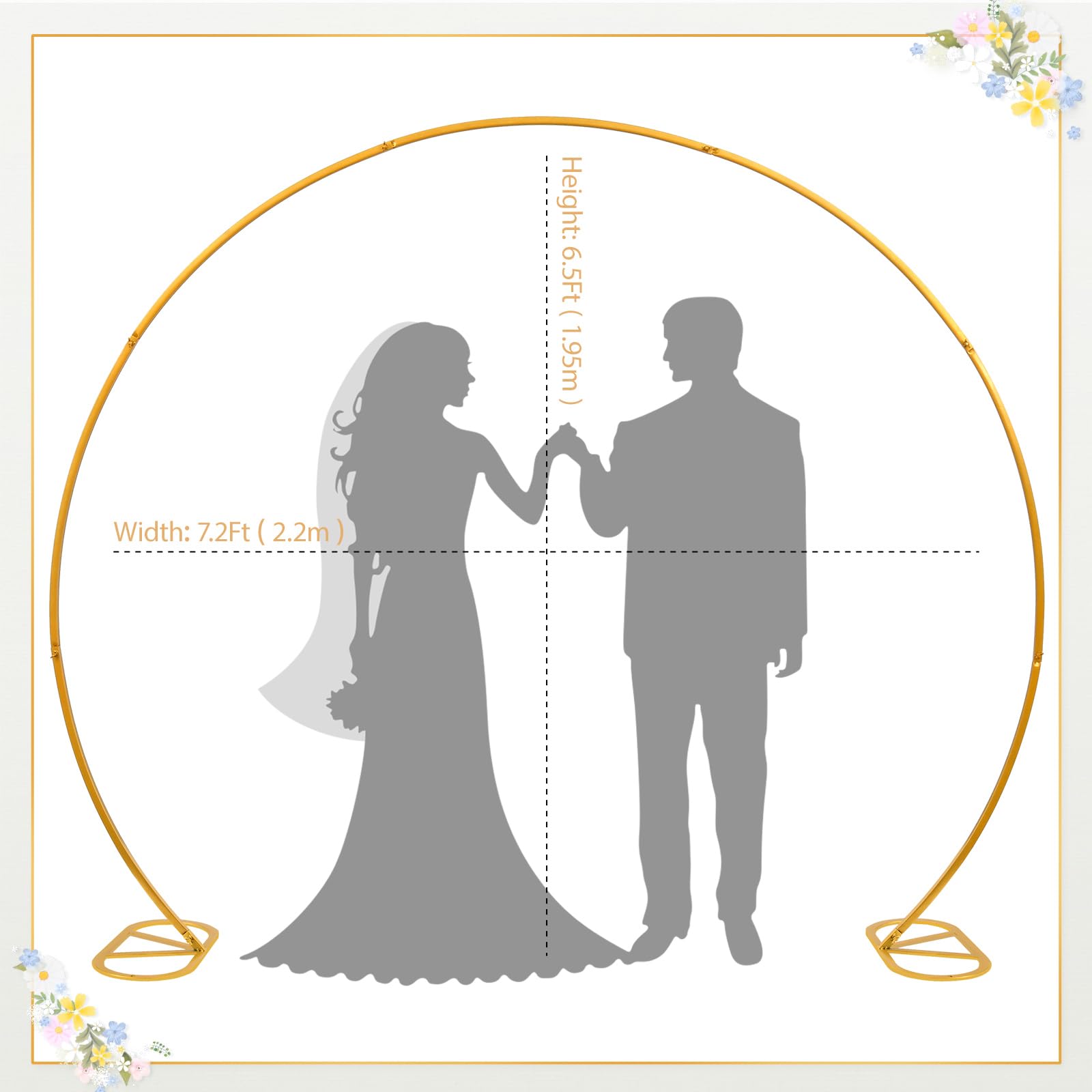 2,4 m Langer Ballonbogenständer, runder Hintergrundständer, Goldener Kreis, Hochzeitsbogenrahmen für Hochzeit, Valentinstag, Geburtstag, Party, Freunde, Weihnachten, Gartendekoration