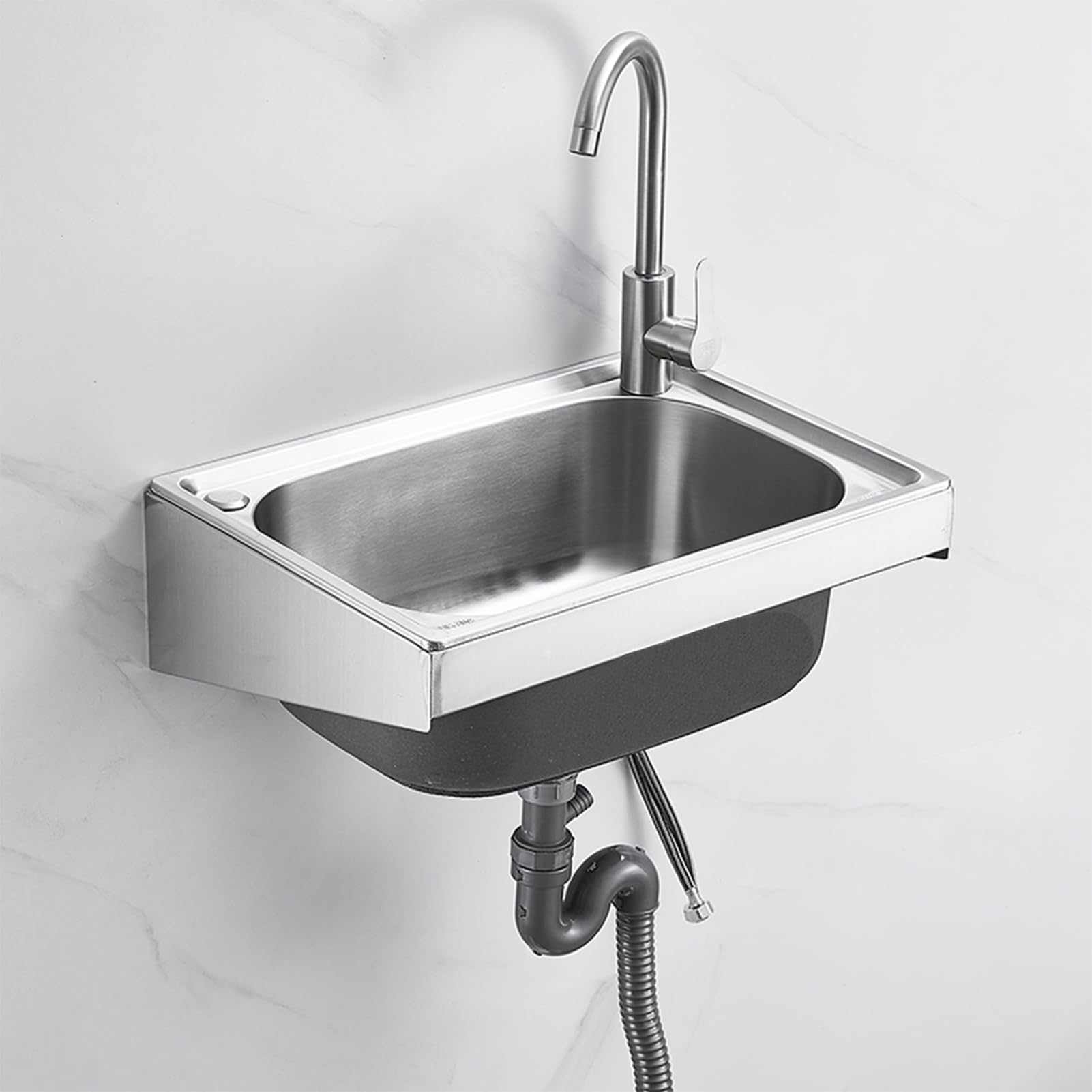 WIQUYBML Wall Mounted Sink Utility Stainless Steel Kitchen with Hot and Cold Water Faucet Camping Commercial for Laundry Backyard Garage