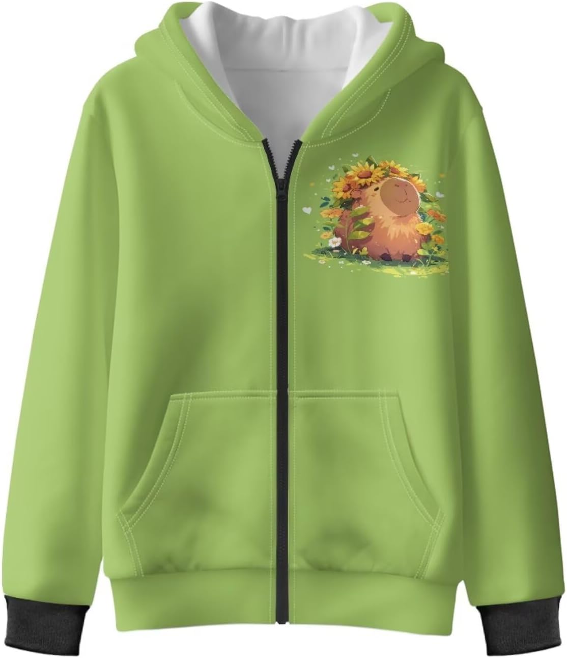 Boys Capybara Hooded Sweatshirt Oversized Zip-Up Fleece Hoodie Sweater Sweatshirts Jackets for Girls