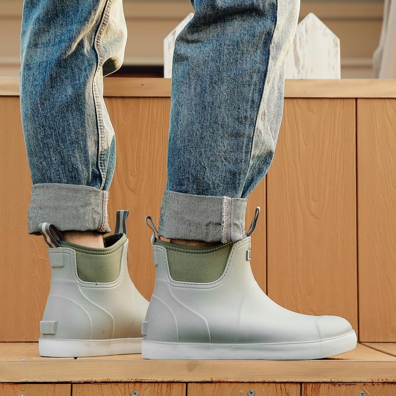 Image of Mens Deck Boots, Saltwater Fishing Booties Rubber Waterproof Ankle Rain Boots, High-performance Footwear Chelsea Boots for Gardening Fishing Boating Camping Sailing
