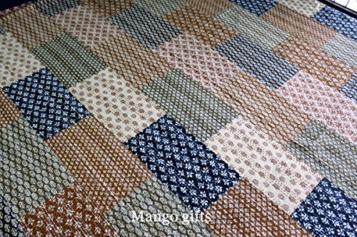 Couvre-lit patchwork Kantha Queen size en coton imprimé vintage