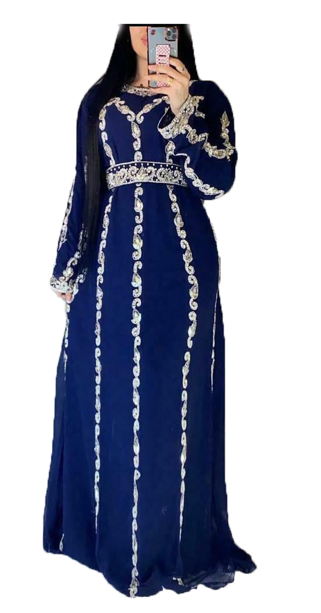 GenericDubai Kaftans for Women Royal Dubai Moroccan Kaftan Farasha Maxi Abaya Party Wear Modern Arabic Dresses by ZARI Works (Medium, Navy Blue)