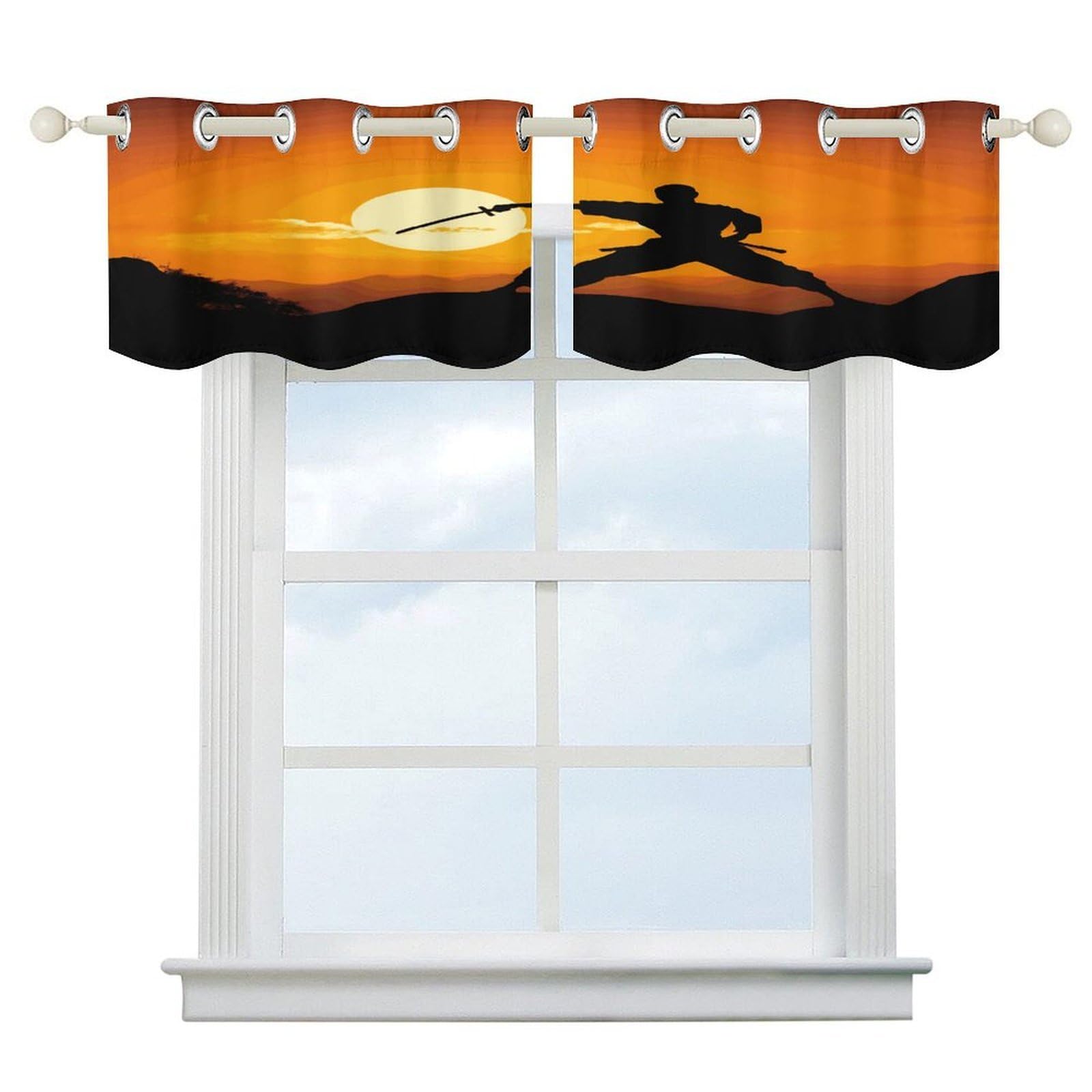 Cortinas opacas de cocina Sun Karate, cenefa corta para ventana de baño, 52 x 18.1 pulgadas