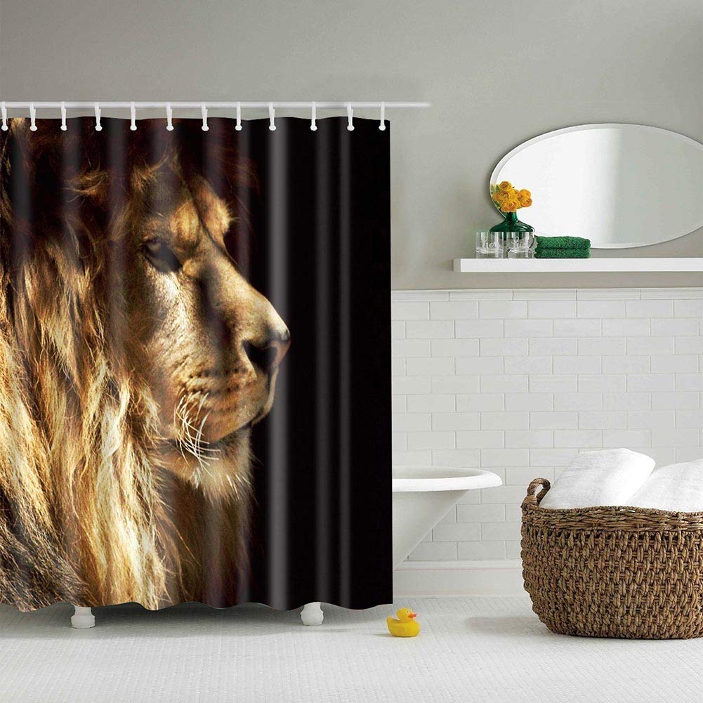 BOYOUTH Lion Pattern Print Shower Curtains for Bathroom Decor,Polyester Waterproof Fabric Bath Curtain with 12 Hooks,70x70 Inches,Multicolor