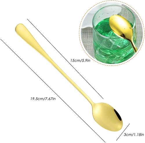 Miniatura 7 de DaKuan - Juego de 10 cucharas mezcladoras de acero inoxidable para té helado, café, cóctel, batido, bebida fría, color dorado