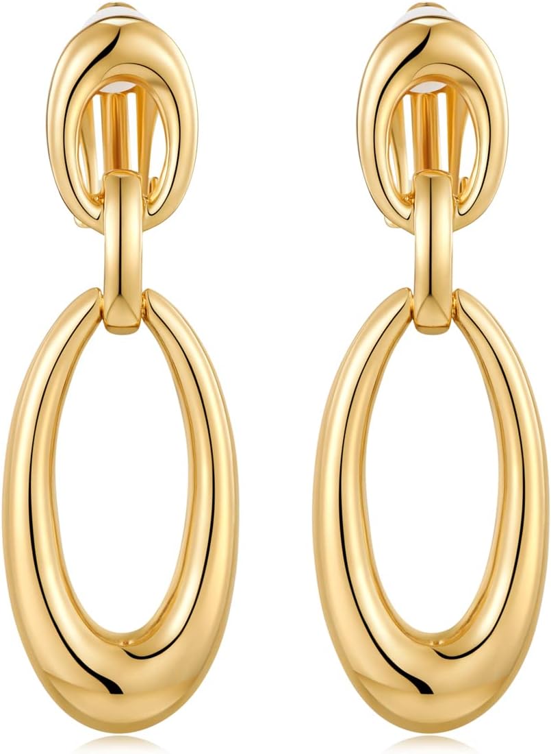 MUYAN Gold Clip On Drop Earrings for Women Non Piercing Dangle Earrings Fashion Jewelry