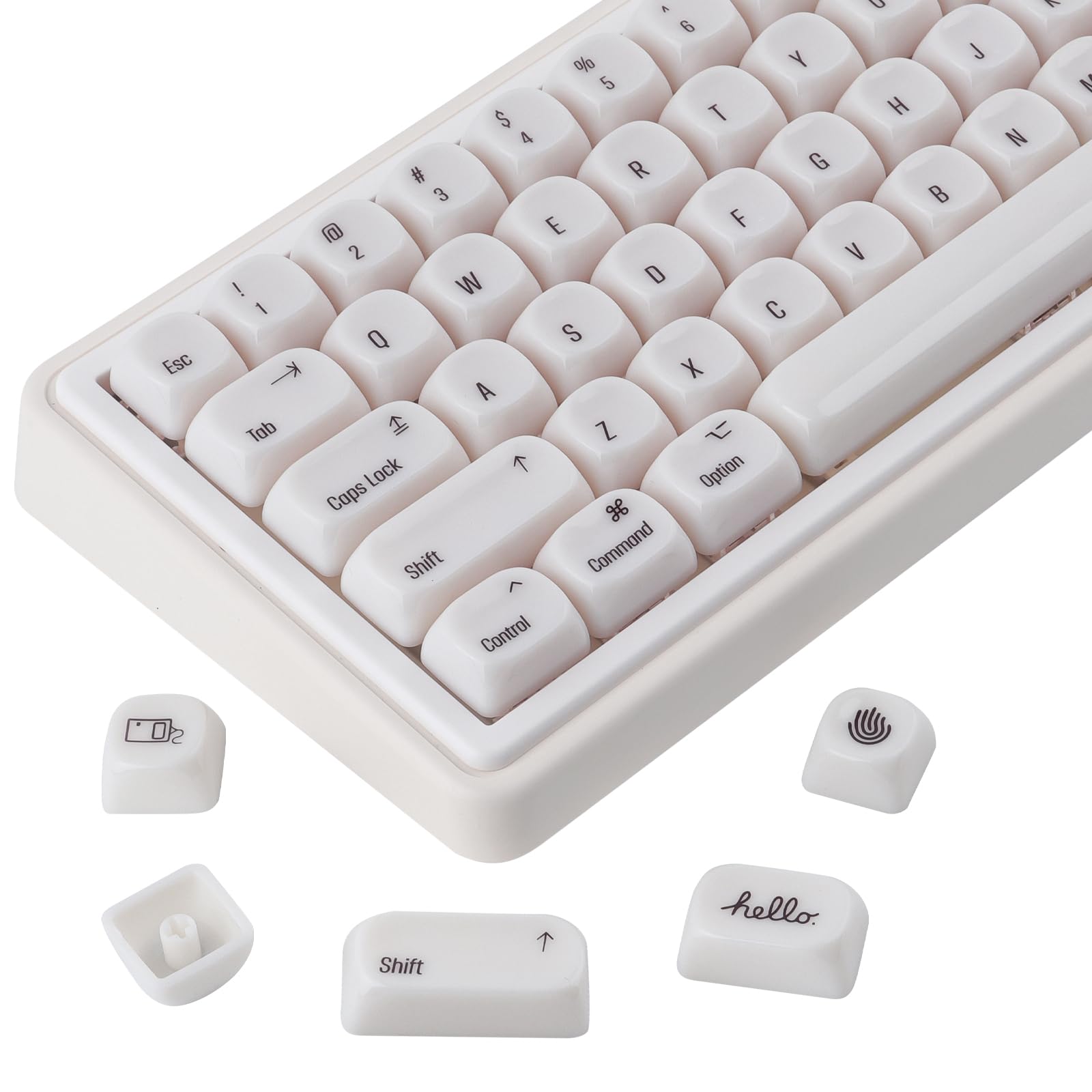 Sunzit MOA Keycaps, 136 Tasten, Cute Keycaps mit Keramikstruktur, minimalistisches weißes Keycap Set, Tastenkappen für mechanische Tastaturen mit 65%/75%/96%/voller Größe (durchscheinendes Weiß)