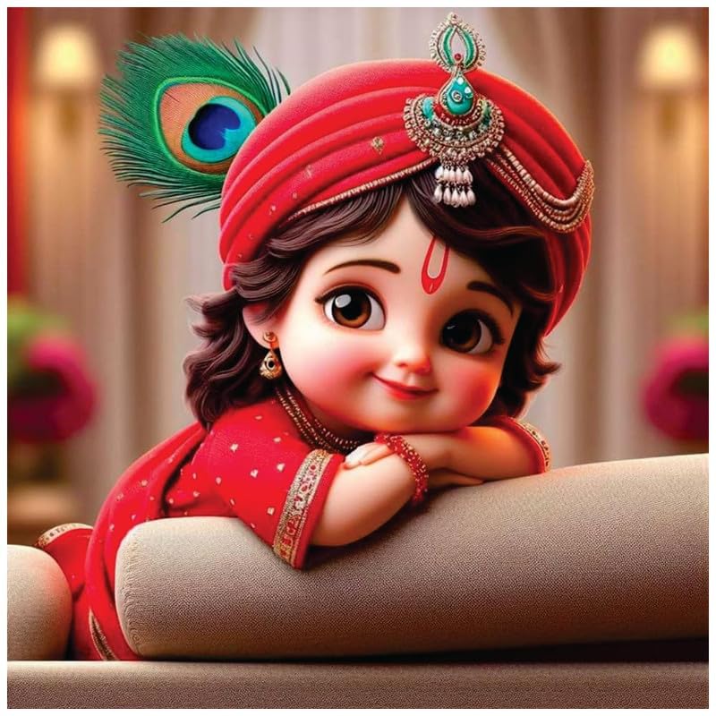 Image of British Terminal Cute little Bal Gopal Baby God Krishna| Kanha Ji | Laddu Lord Makhan Chor Painting Religious Poster for Pregnant Women for wall (matt thin vinyl,sticker,multicolor,unframed)| bj340